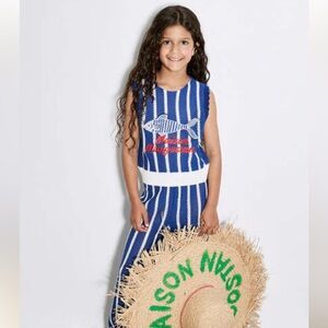 KIDS UNISEX MAISON MANGOSTAN BLUE/WHITE STRIPED TERRY CLOTH‎ VACATION PANTS OAS